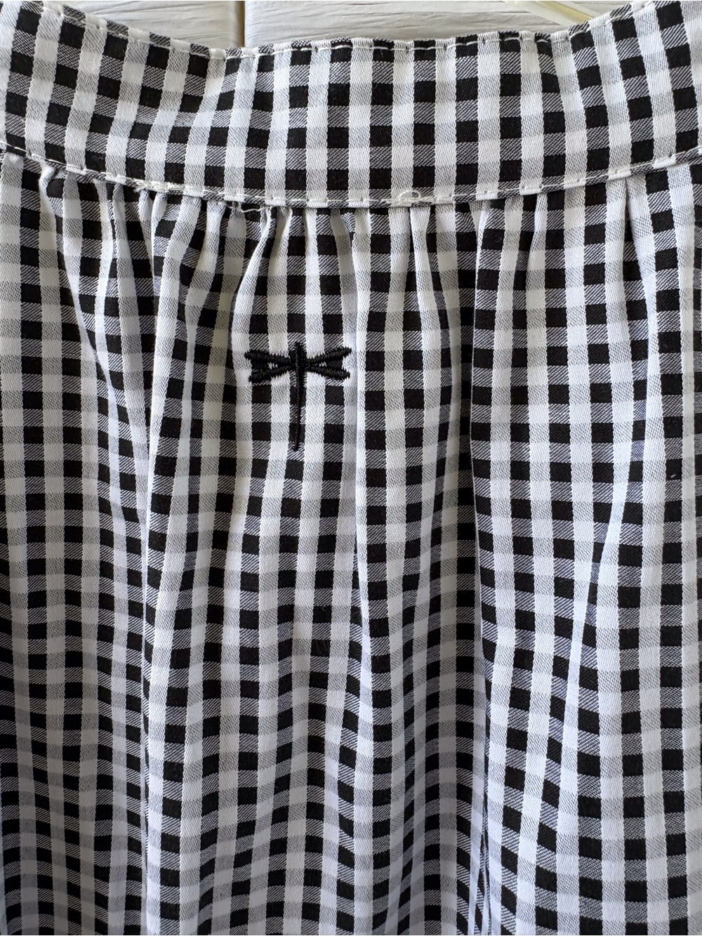 Tyler Boe Medium Black White Gingham Tier Babydoll Mini Dress Cotton Tie V Neck - Picture 8 of 12